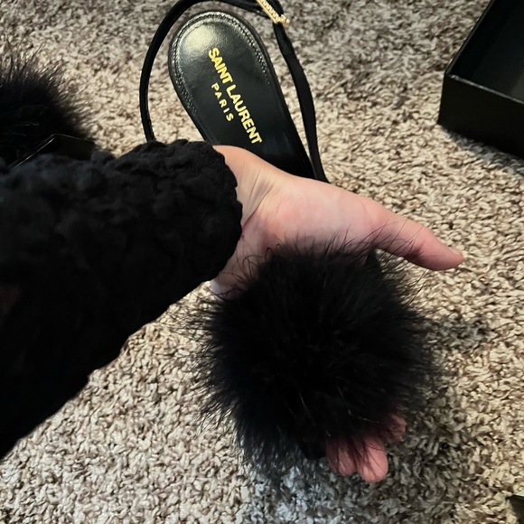 Saint Laurent Mae Feather Slingback Cocktail Sandals - Picture 11 of 12